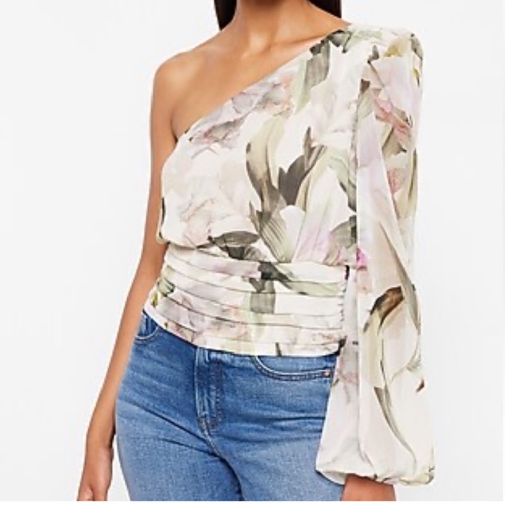 Floral Print One Shoulder Blouse
